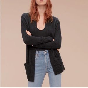 - Aritzia Talula Cashmere Blend Black Open Cardigan Front Patch Pockets size S